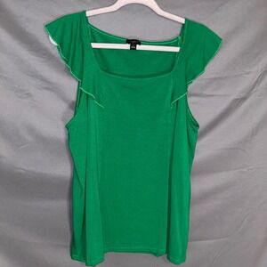Ann Taylor Factory Green Ruffle Cap Sleeve Tank Top XL NWOT